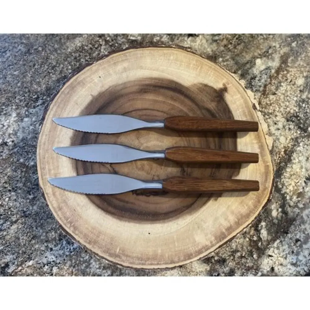 Vintage Steak Knives Stainless Teak Wood Danish Fleetwood‎ Mid Century Modern